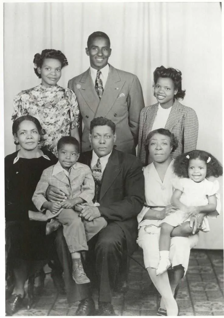 Vintage black and white emotional heritage portrait of the Kimani ancestors
